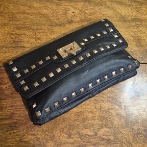RW&CO. Moto Rockstud Style Retro Black Faux Leather Envelope Flap Clutch